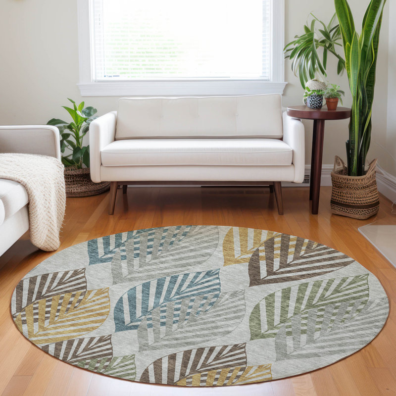 Premium Machine Washable Prisco Gray Rug, Round 8'