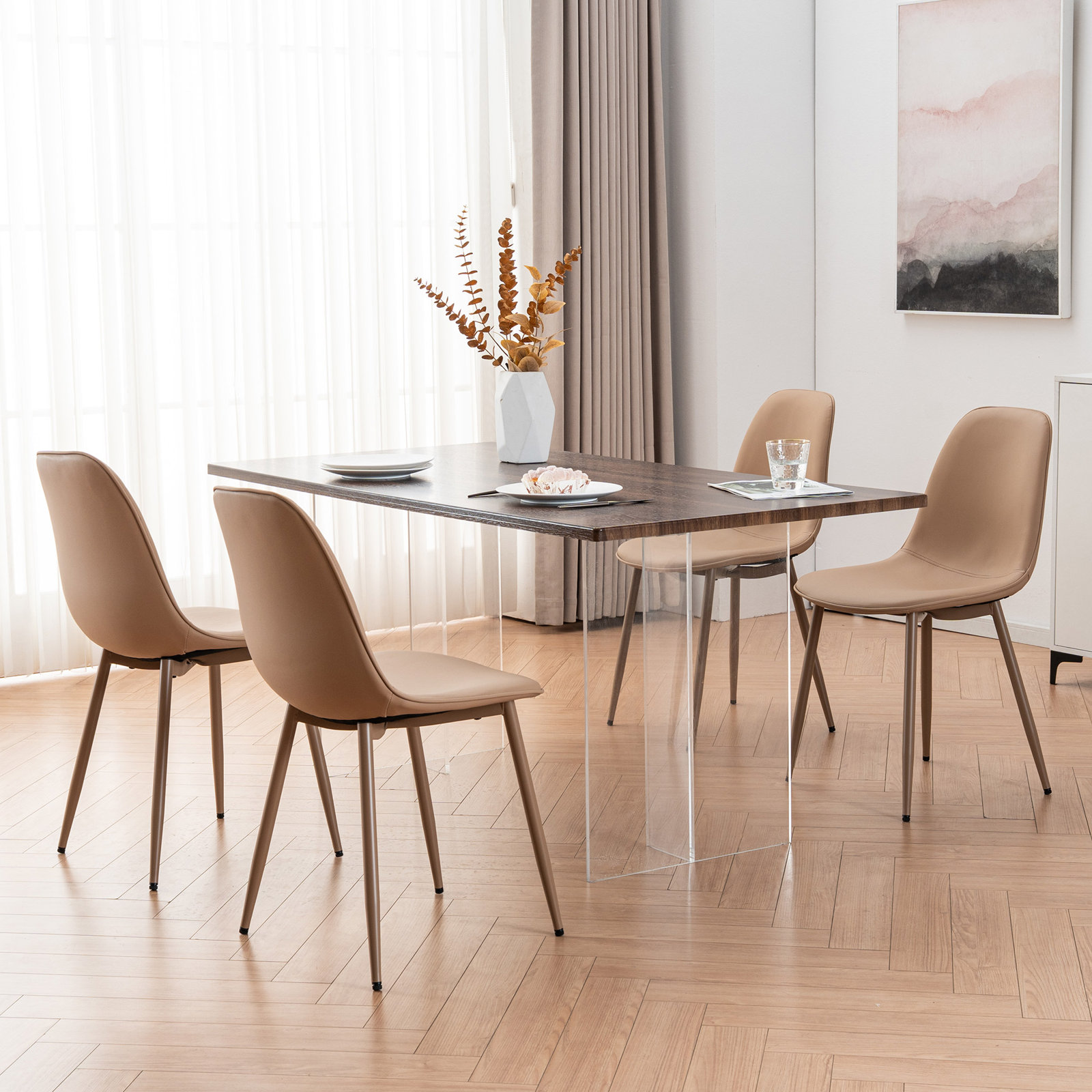 Kavi Dining Chair, Taupe Faux Leather/Taupe