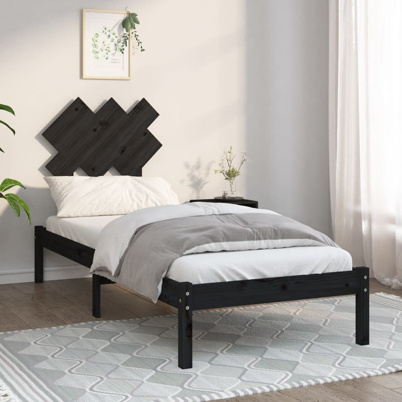 Bed Frame Solid Wood, Double (4'6), black