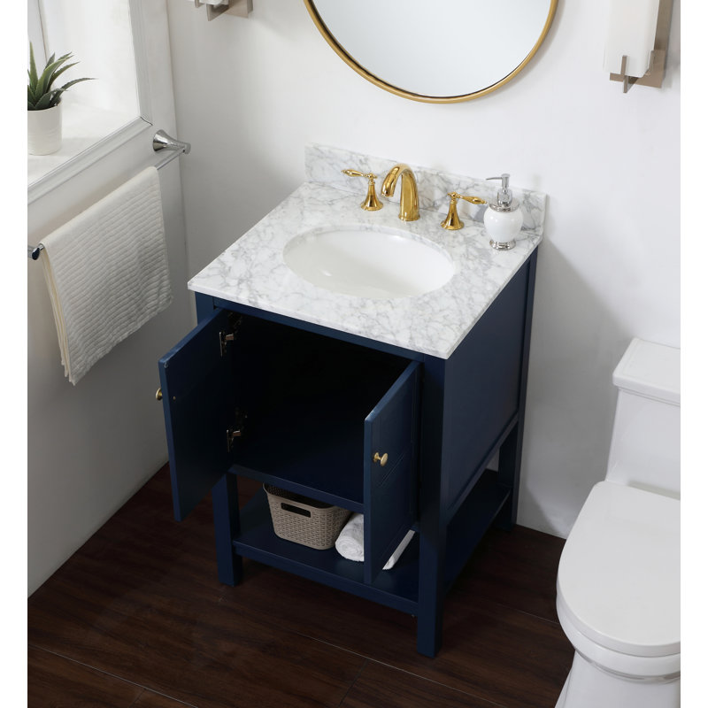Amyra 24'' Single Bathroom Vanity with Marble Top, Blue