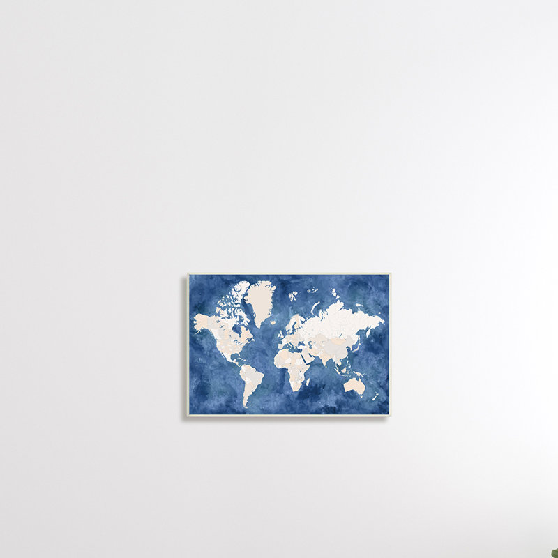 «Country Border World Map Deep Blue Ocean», impression, Plaque murale, H 10 po x l 15 po x P 0,5 po