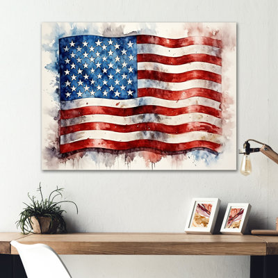 Aquarelle, drapeau américain II - drapeau États-Unis, art mural en métal