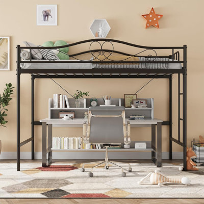 Lit mezzanine simple avec échelle amovible et barrière de sécurité, structure en métal robuste capacité de 400 lb