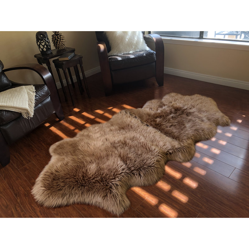 Tapis de la zone brune en peau mouton fait main poils longs Wheless, Nouveauté 2 pi x 5 pi 7 po