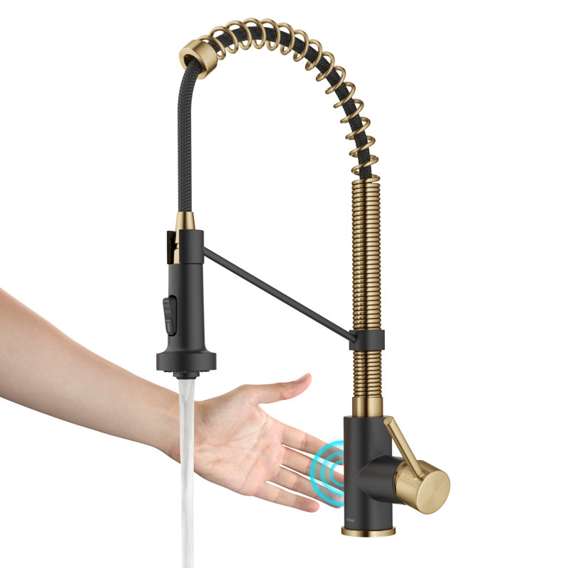 Kraus Bolden Touchless Sensor Commercial Style 2-Function Single Handle Pull-Down Kitchen Faucet, Brushed Brass/Matte Black