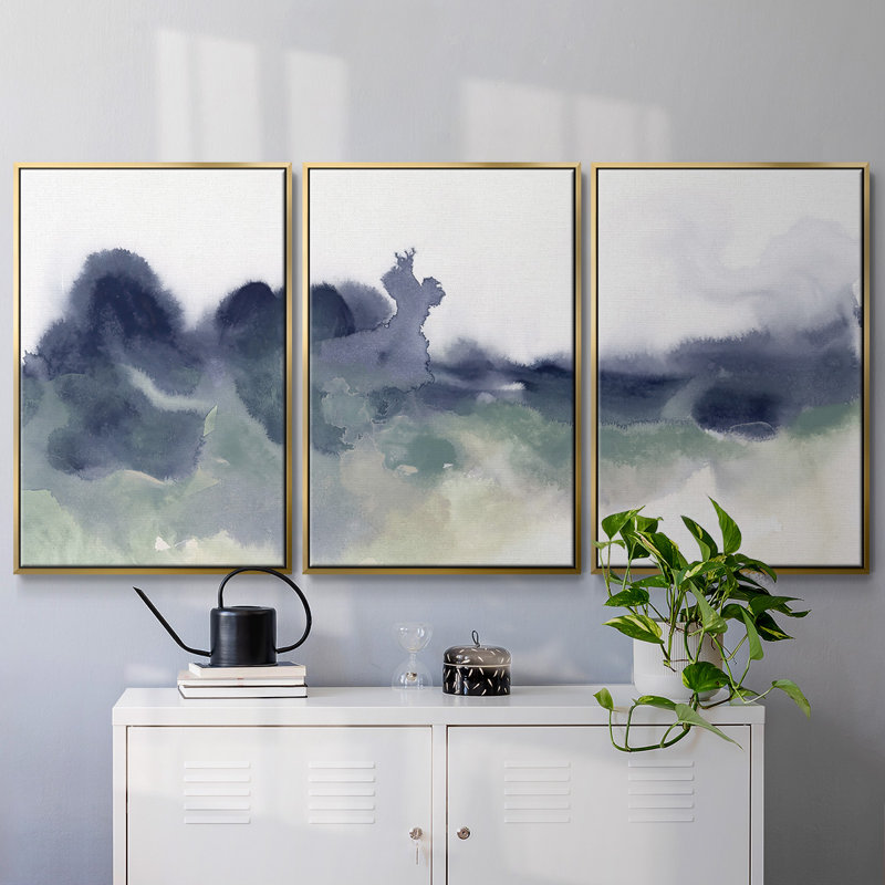 «Lake Fog I», reproduction sur toile 3 pièces, Or, H 40 po x l 78 po x P 2 po