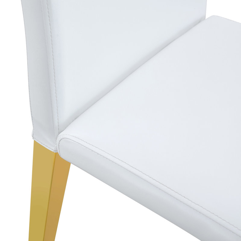 Ensemble de chaises de salle à manger rembourrées en similicuir avec dossier rembourré, pieds en métal, Blanc, Doré