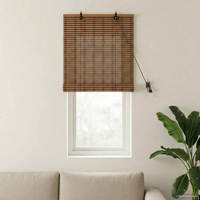 Roller Blind Adjustable Brown Bamboo Modern Cover Room Light Control