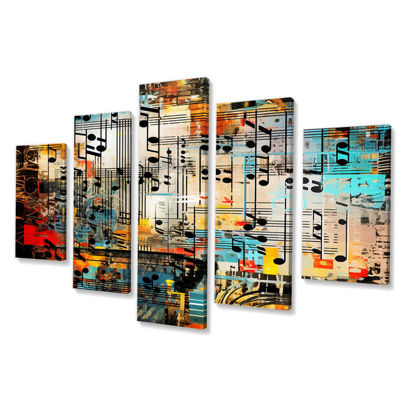 Collage rétro musicales - musique, art mural 5 pièces