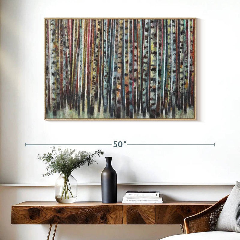 Forêt de bouleaux peinte, Cadre flottant en bois naturel, 40 po x 27 po