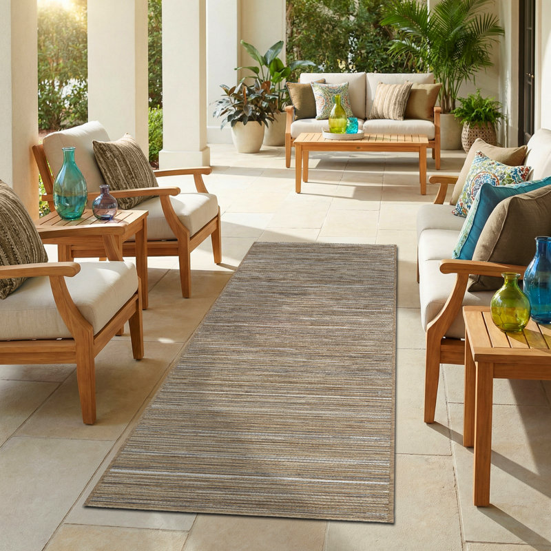 Tapis intérieur / extérieur rayé ivoire Ellenton, Tapis de couloir 2 pi 3 po x 7 pi 10 po