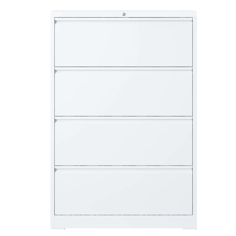 Lockable White Metal Filing Cabinet, 4 Drawer Cabinet For Home Office, Stores Various File Sizes, Long-Lasting Storage Locking Holds Different Stable & Noise-
