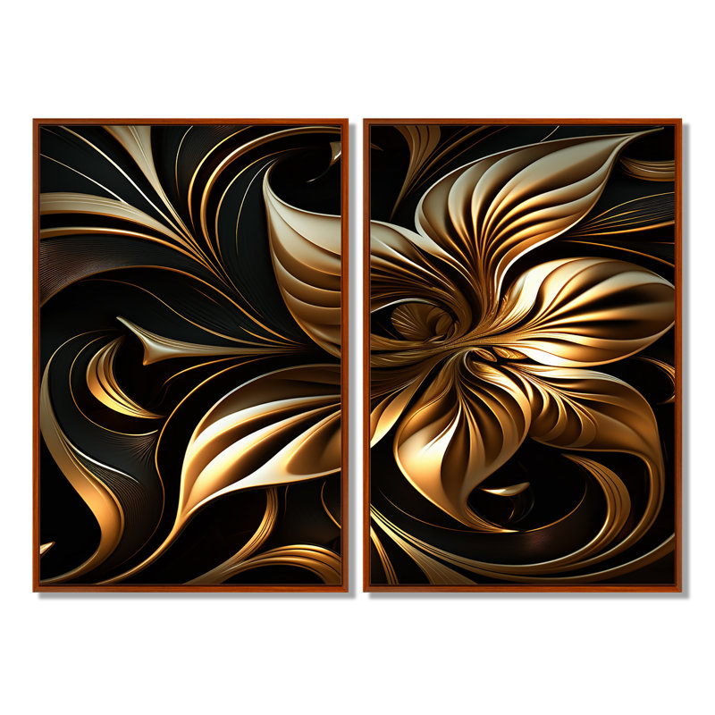 Lys doré sur fond noir I - Impressions florales sur toile, H 36 po x l 48 po, Reproduction encadrée sans passe-partout, Brun