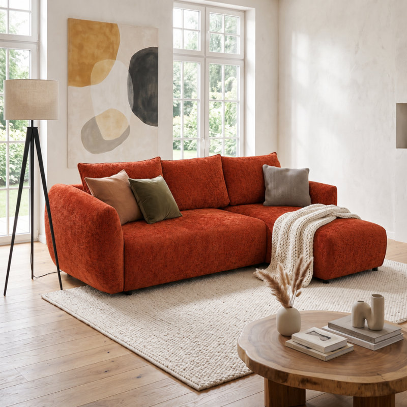Sectional, Right Hand Facing Corner Sofa, Orange FLOW 9