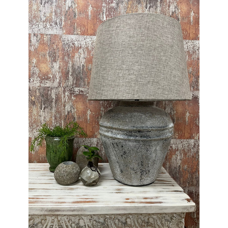 Anife Ceramic Table Lamp, Grey, Grey