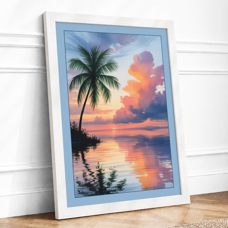 Tropical Sunset Reflection Coastal - Framed Print, A3 - 42.0 x 29.7 cm, White