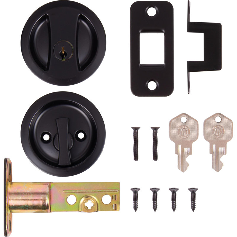 Verrou de porte rond à serrure ronde avec loquet 2-3 / 8 po - Noir mat, Matte Black