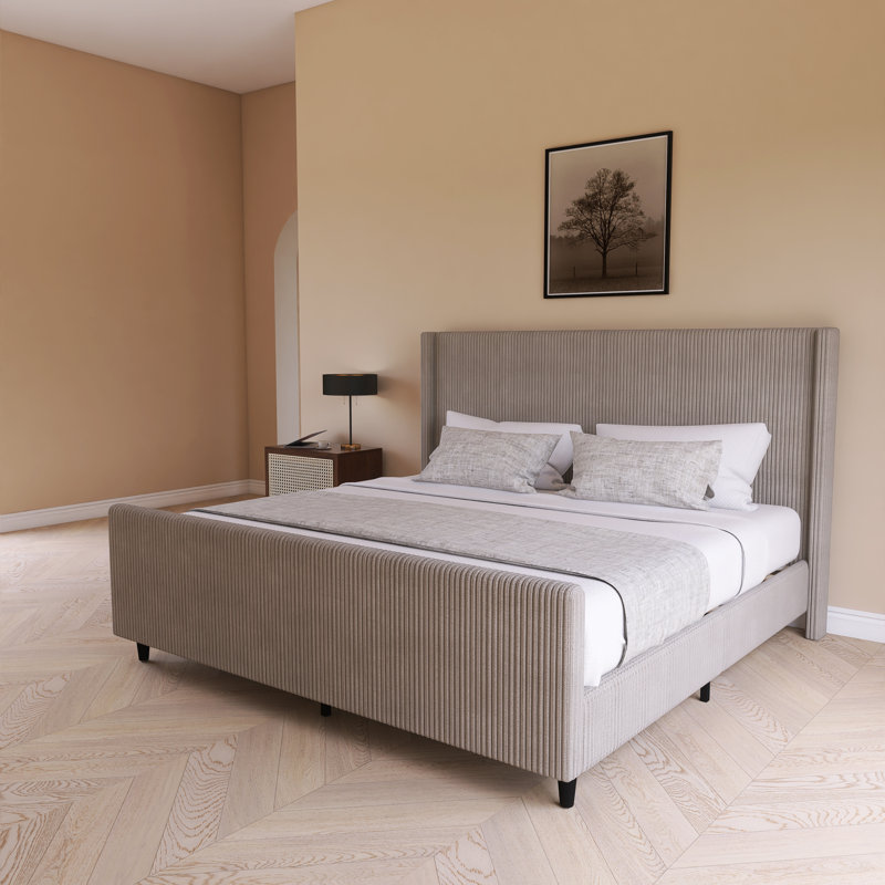 Lit tapissier haut en velours côtelé, Taupe, Très grand