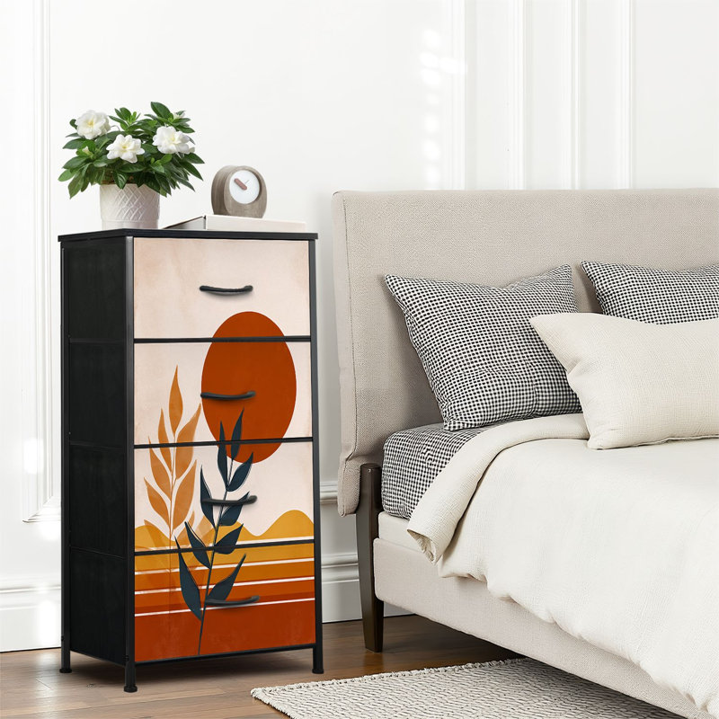 4 Drawer Dresser for Bedroom, Narrow Chest of Drawers, Wooden Top and Study Iron Frame 18"x37.5"-(WxH)