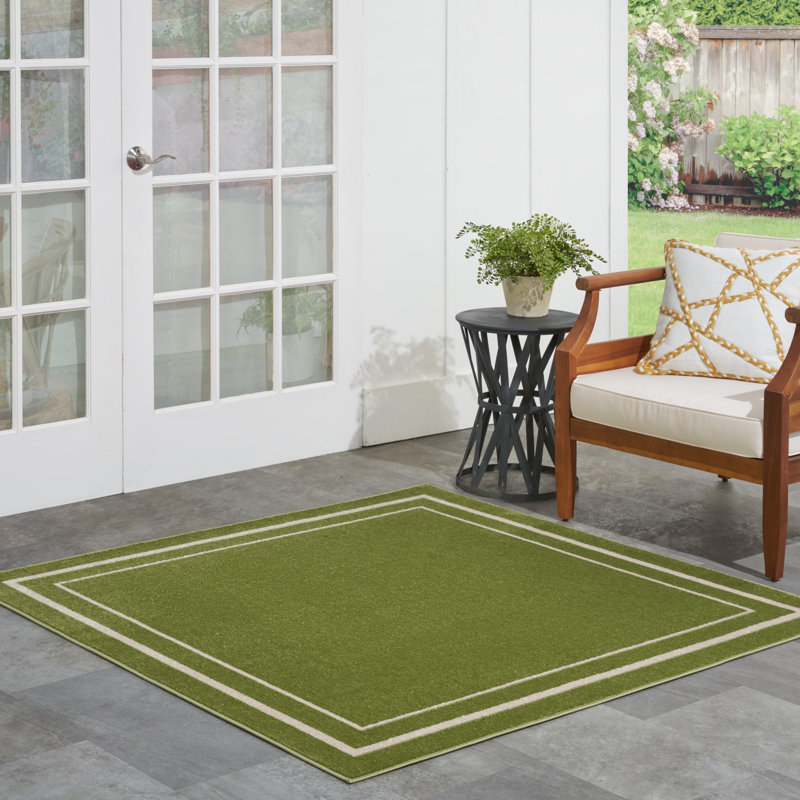 Carbie Abstract Machine Woven Chenille Indoor/Outdoor Area Rug in Green, Square 5'