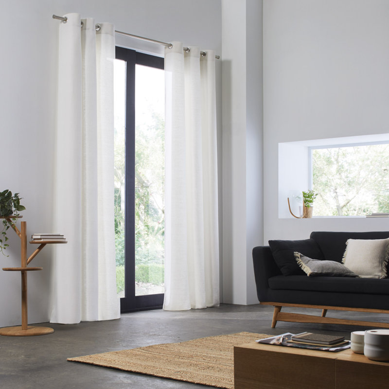 Aubin Linen Semi Sheer Single Curtain Panel, White, 350 W x 275 D cm
