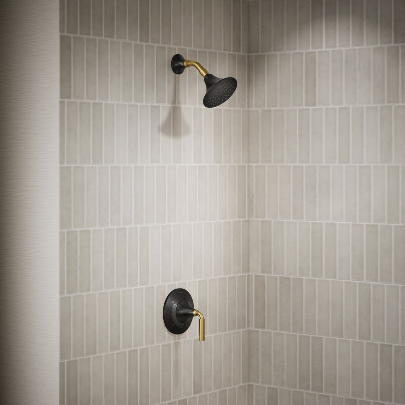 Tone Rite-Temp Pressure-Balancing Shower Faucet Trim Set 1.75 GPM, Matte Black/Moderne Brass