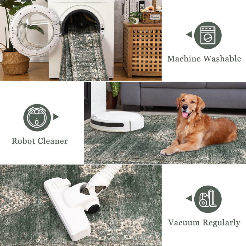Area Rugs for Living Room Floral Vintage Area Rugs Soft Non Slip  Rug Machine Washable Distressed Vintage Rug for Bedroom Dining Room