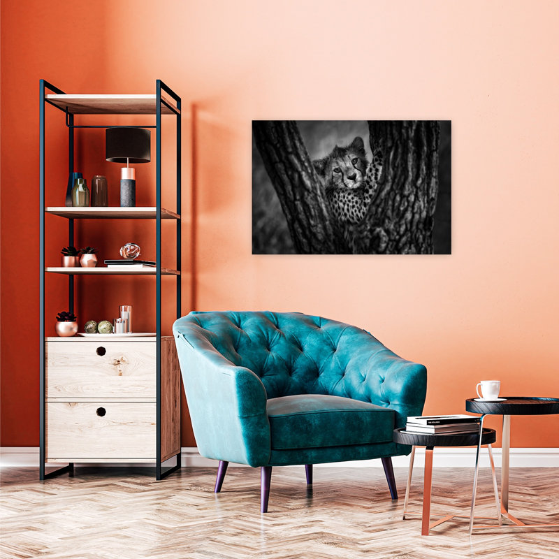 «Curious Cheetah Cub Abstract Contemporary Landscape Nature», reproduction d'art murale, H 24 po x l 36 po
