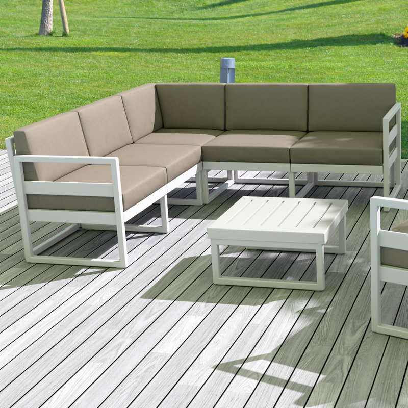 Ensemble de conversation modulaire avec coussins 2 pièces Lane, Blanc, Toile taupe Sunbrella®