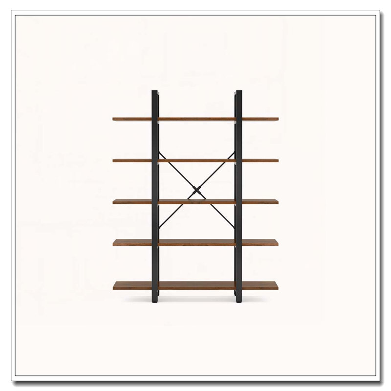 70.07" Height 5-Tier Vintage Industrial Rustic Brown Bookshelf, Rustic Brown
