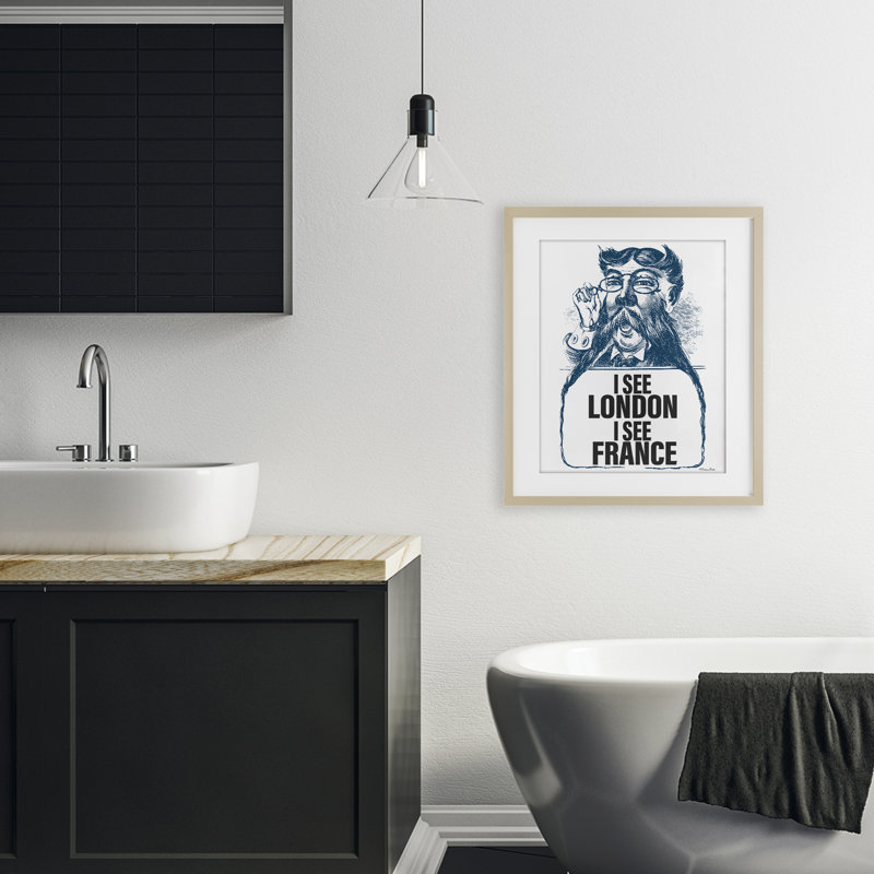 «I See London & France», reproduction sous verre encadrée, design par Susan Ball, H 21 po x l 17 po, Cadre de récolte en pin