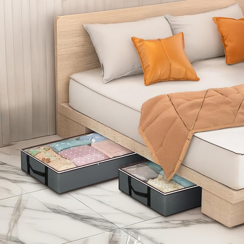  Under Bed Storage Containers, Fabric Clothes & Toys Organizers and Storage Bins, Heavy-Duty Organizing Containers for Closet, Bedroom and Office, Gray