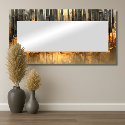 Golden Arashi Yama Bamboo River I - Floral Mirror Wall Art - Printed On Metal