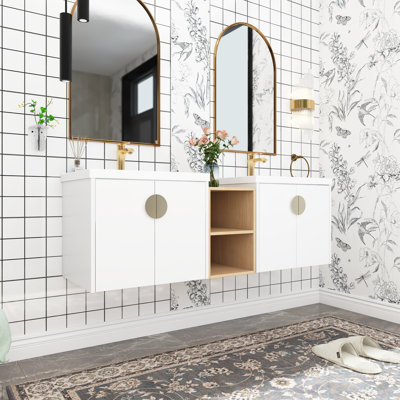 Meuble-lavabo double 59,6 po avec comptoir en céramique Fidencio