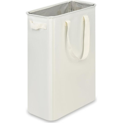 Narrow Laundry Hamper with Handles, Collapsible Dirty Clothes Hamper, Tall Laundry Bin, 12.7 Gallons(48L) Beige