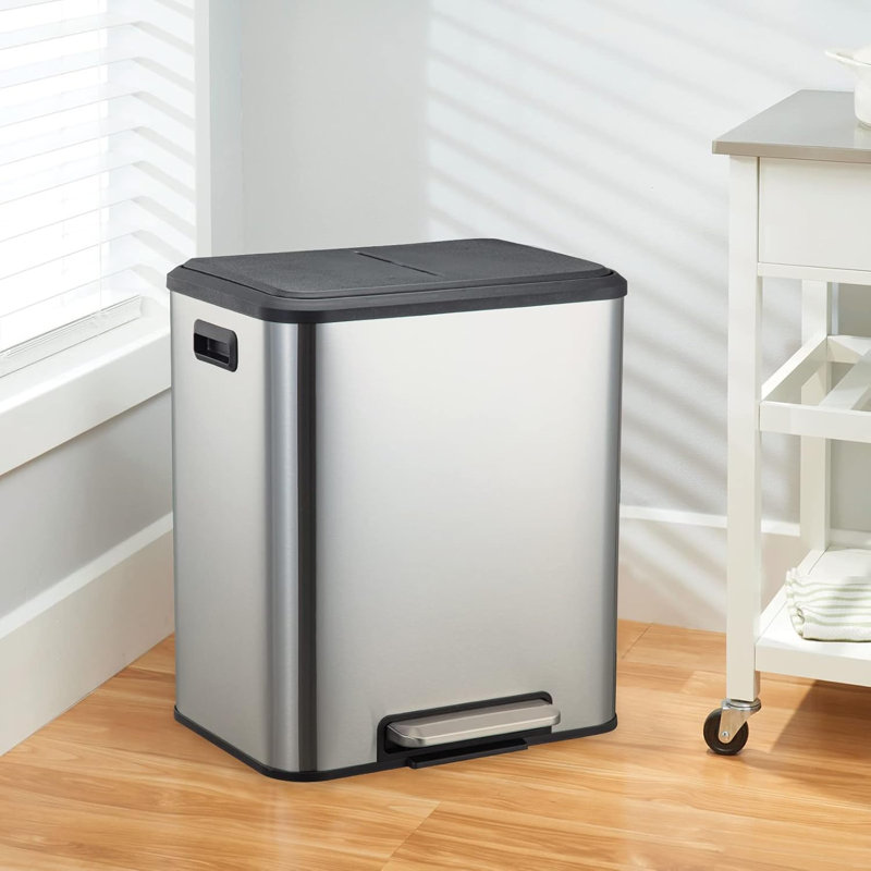 30 Liter / 8 Gallon Rectangular Hands-Free Dual Compartment Recycling Kitchen Step Trash Can