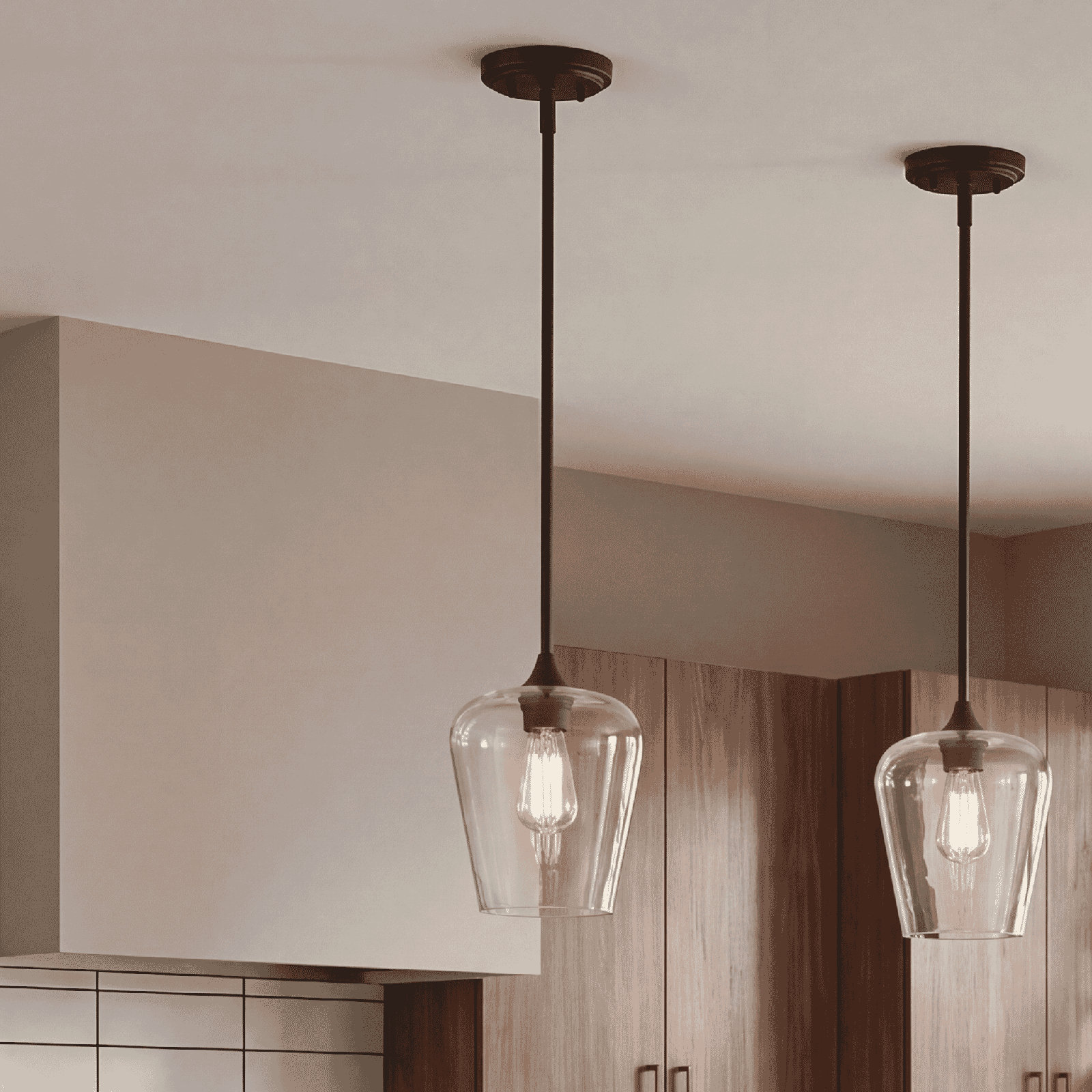 Breena Dimmable Single Light Pendant, Clear, English Bronze