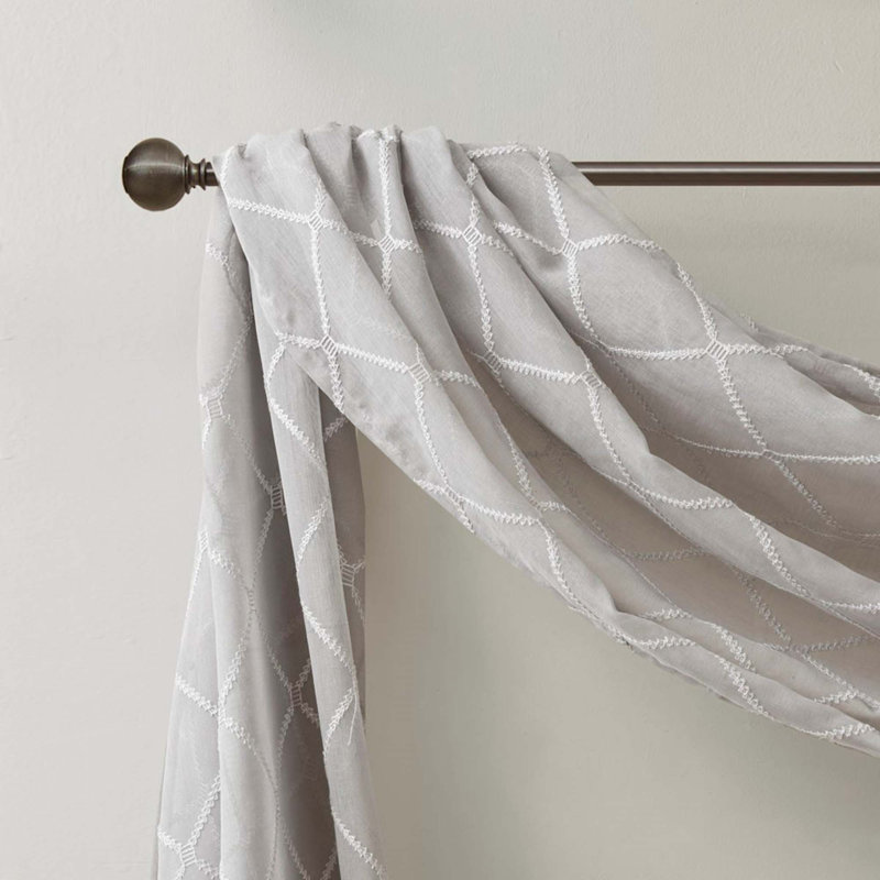 Diamond Sheer Embroidered Window Scarf, Grey, 50" W x 144" L