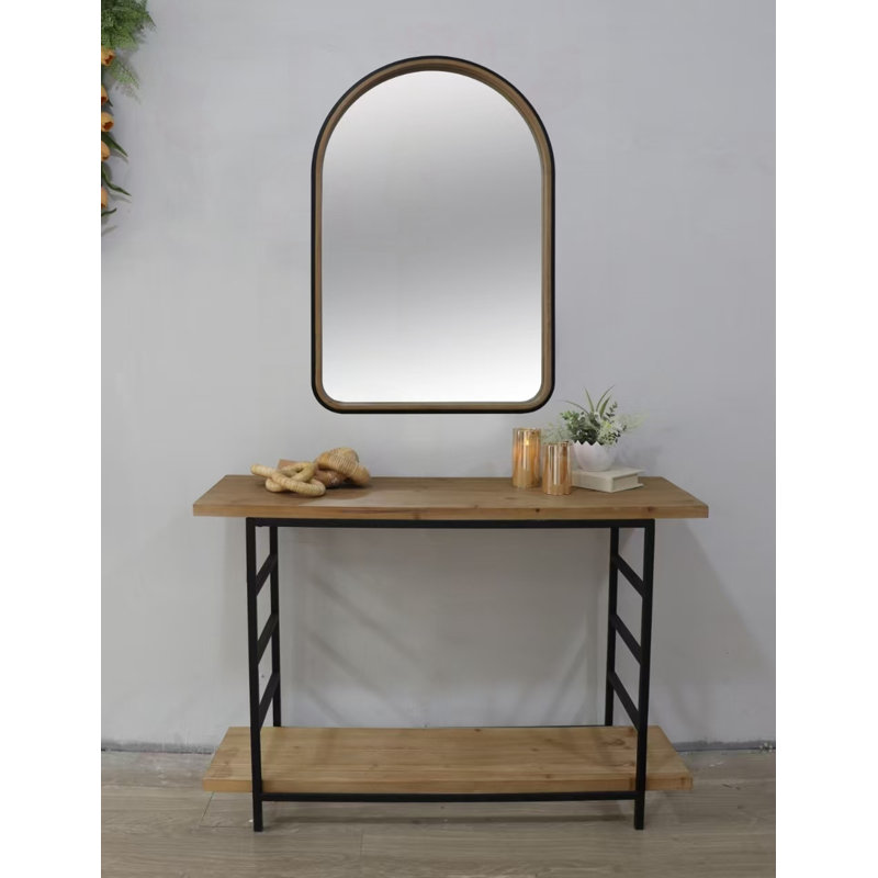 Miroir arqué 23,6 x 35,4 pouces deux tons noir mat et bois naturel