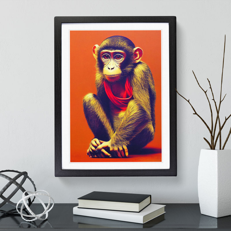 Young Monkey No.3 - Single Picture Frame Painting, Black, 64cm H x 46cm W x 2cm D
