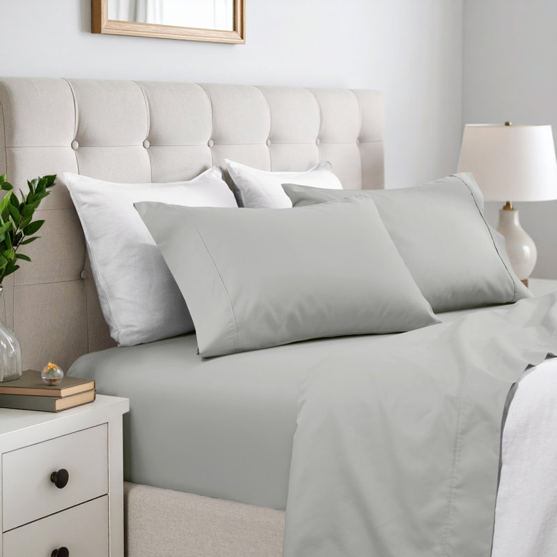 Superior 600 Thread Count Cotton Blend Solid Deep Pocket Bed Sheet Set, Split King Sheet Set, Platinum