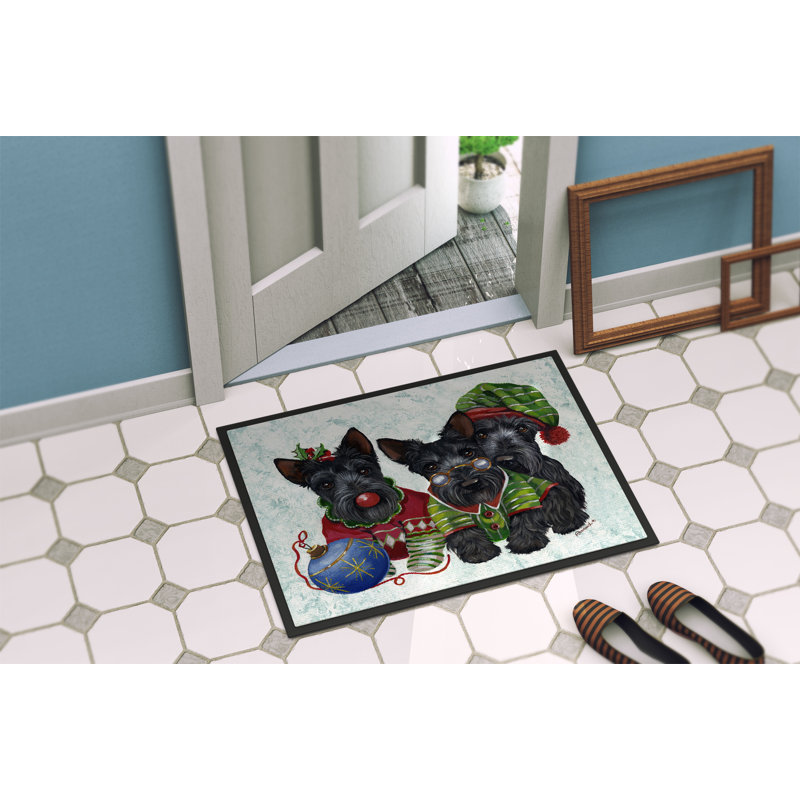 Tapis d'entrée antidérapant Guerriero, Elfes de Noël Scottish Terrier, L 24 po x L 36 po