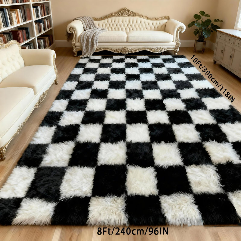 Checkered area rug, versatile for multiple spaces, Black And White Check, 8*10ft