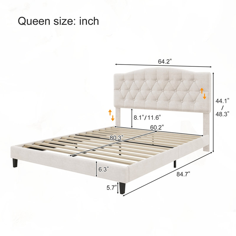 Lit plateforme tapissier avec tête de lit courbée réglable, Grand