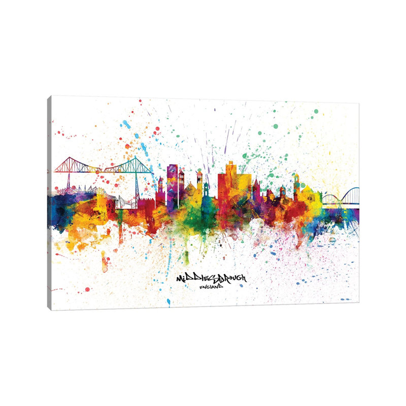 Middlesbrough England Skyline Splash by Michael Tompsett - Wrapped Canvas Print, 30.48 cm H x 45.72 cm W
