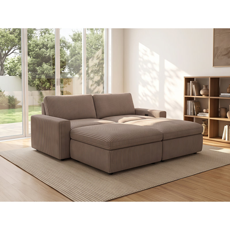 Canapé modulaire rembourré 4 pièces Milred, Velours côtelé brun
