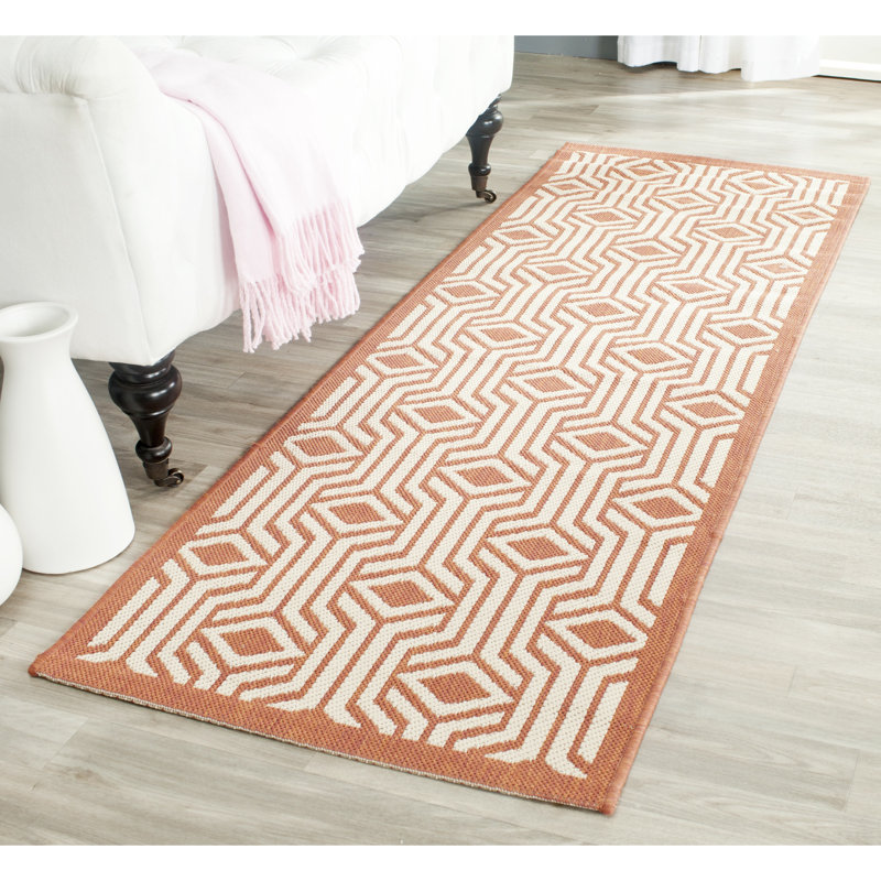 Tapis intérieur / extérieur beige / terre cuite Arneshia, Tapis de couloir 2 pi 3 po x 6 pi 7 po
