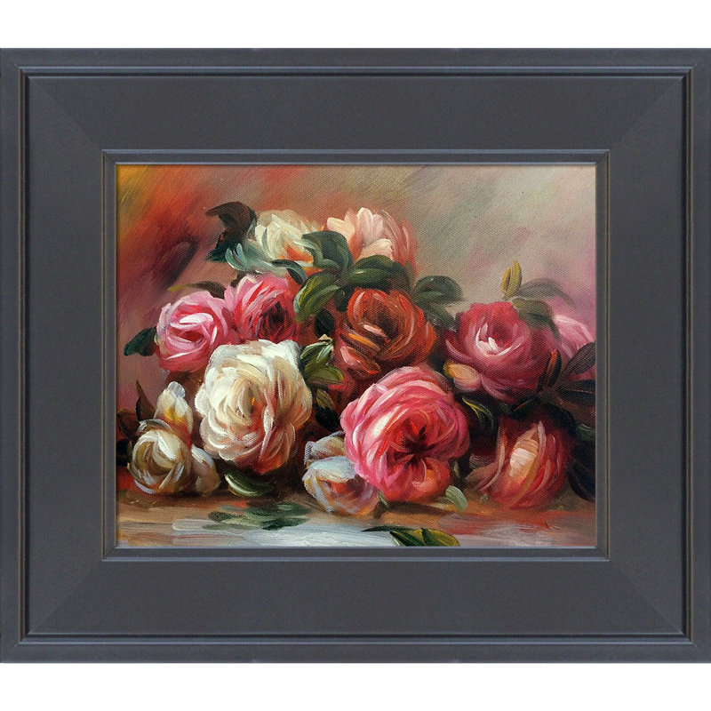 « discarded roses » par pierre-auguste renoir-peinture sur toile, encadrée, H 12 po x l 14 po x P 2 po, Toile encadrée noire