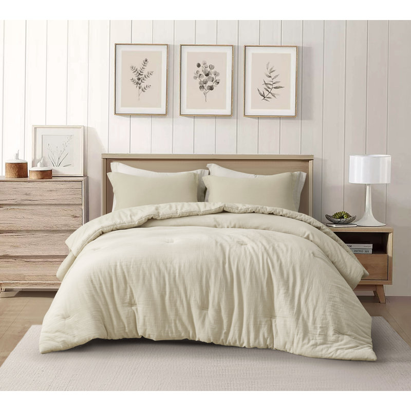 Breeze Cotton Gauze Comforter Bedding Set, White, Queen Comforter + 2 Standard Shams