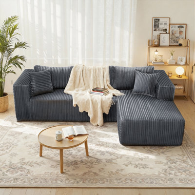 Canapé modulaire 105 po avec méridienne Cloud, siège profond modulaire, aucun assemblage requis, canapé en velours côtelé à compression pour le salon, méridienne grise gauche